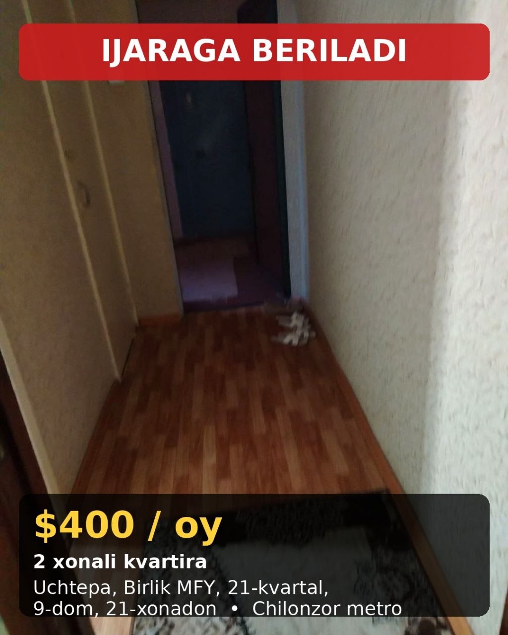2 xonali kvartira uchtepa tumanida