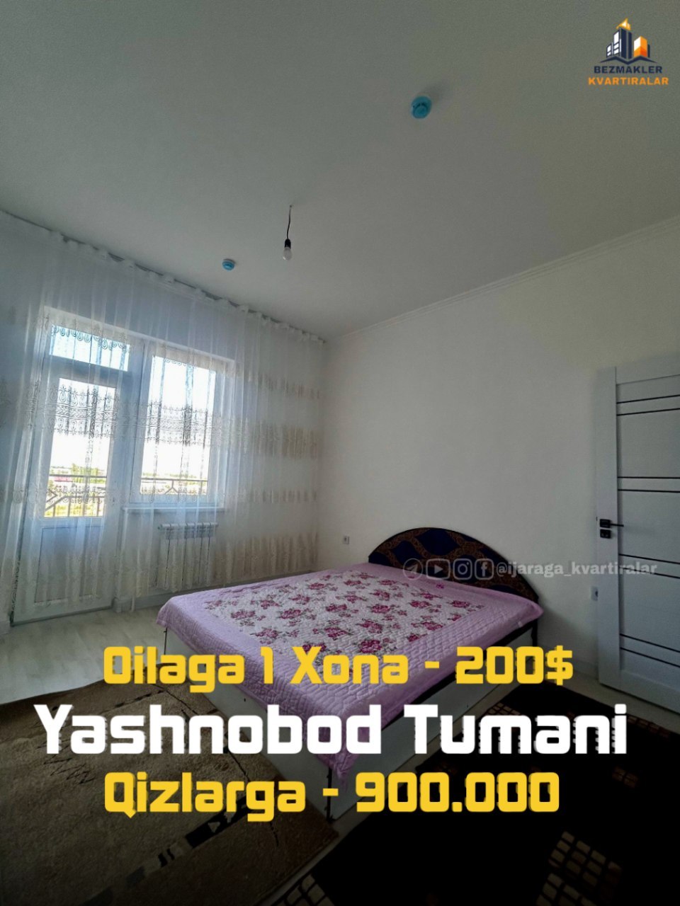 3 xonali kvartira yashnobodda